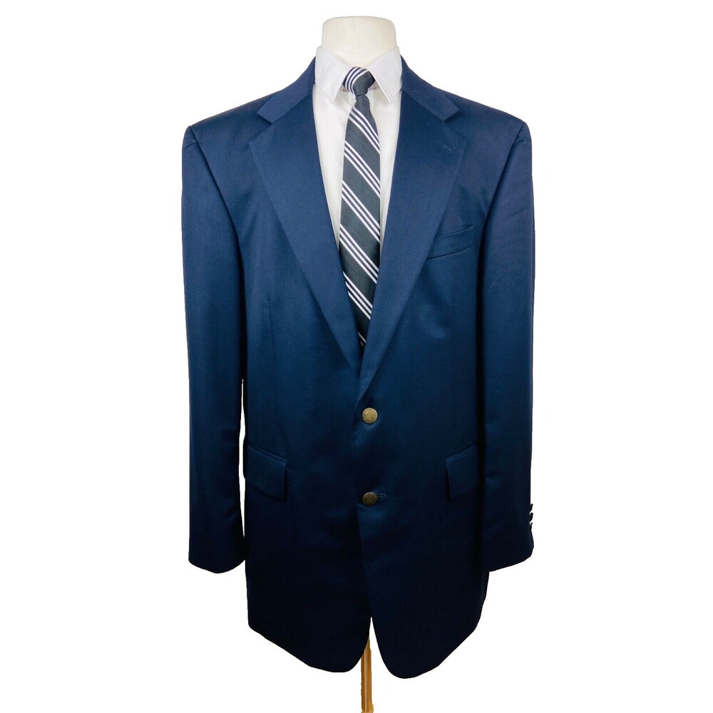 OSCAR DE LA RENTA MENS 44L BLUE GOLD BUTTON WOOL BLAZER SPORT COAT SUIT JACKET